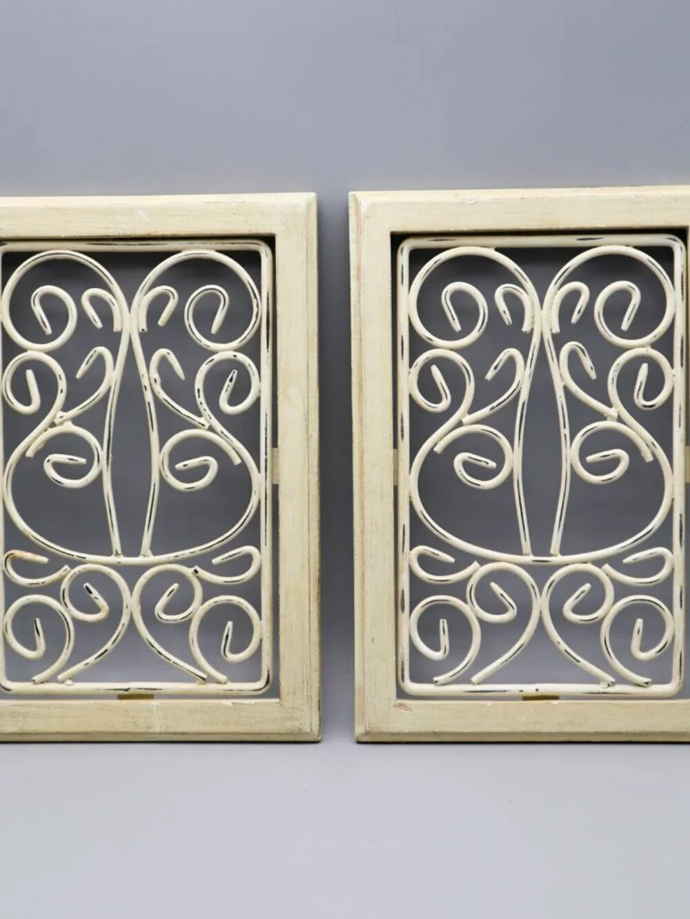 2 Wrought Iron & Wood Decorative Wall Decor Panels Plaques 10